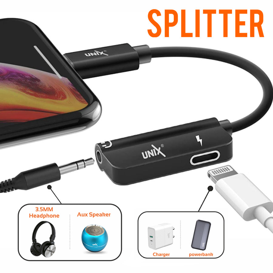 Unix UX-OT i15 OTG for iPhone | 2-in-1 Lightning Audio Plus Charging Splitter left