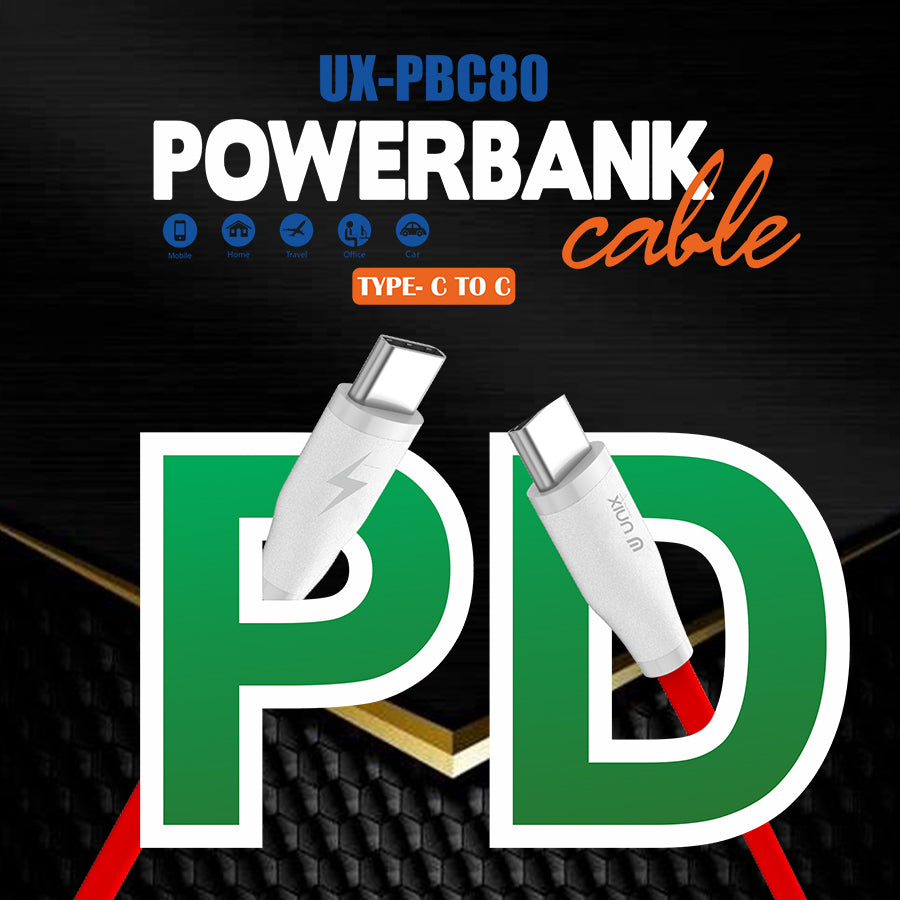 Unix UX-PBC80 Type-C to C PD Power Bank Data Cable - Unixindia.