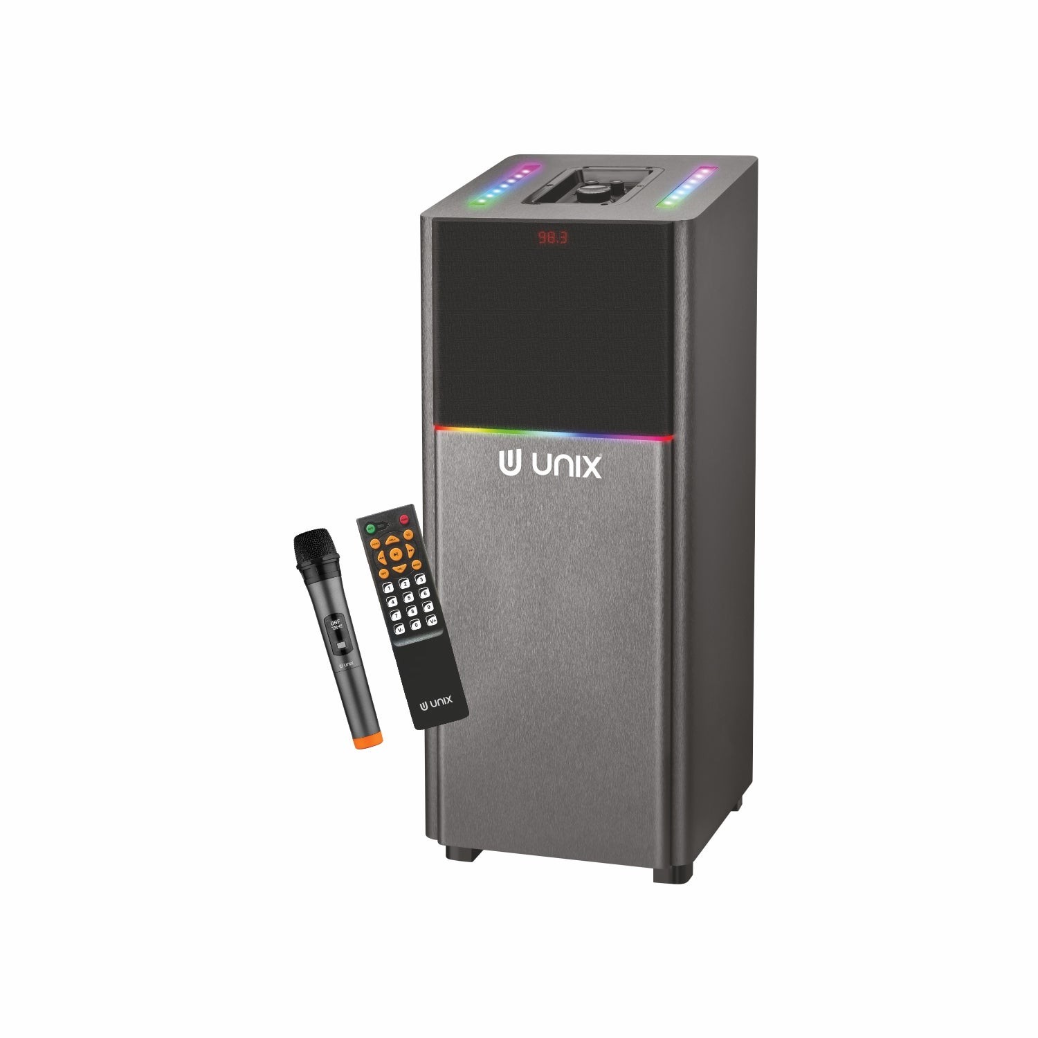 UNIX Meta 120W Super Bass Party Speaker with 8” Woofer, Wireless Mic, LED Display & Remote Control
