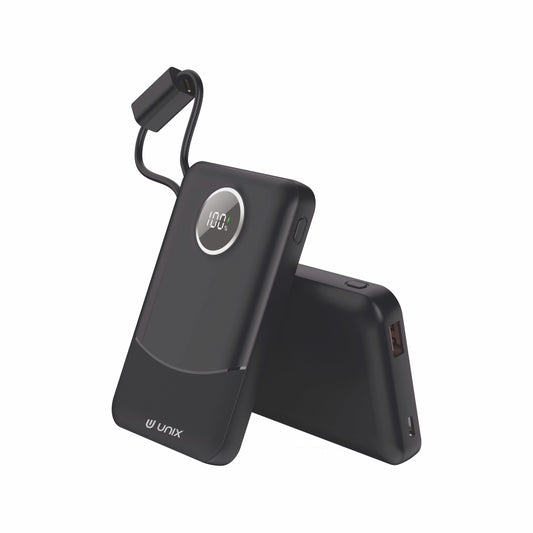 UNIX UX-1519 10000mAh Power Bank | 22.5W PD Fast Charging with Type-C & Lightning Cables, Digital Display & Smart Chip Protection