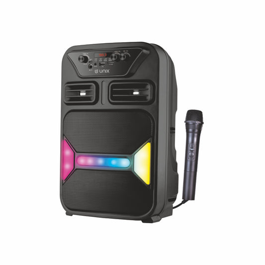 Unix Step Up 60W Wireless Party Speaker with Mic, RGB Lights, FM Radio & Deep Bass