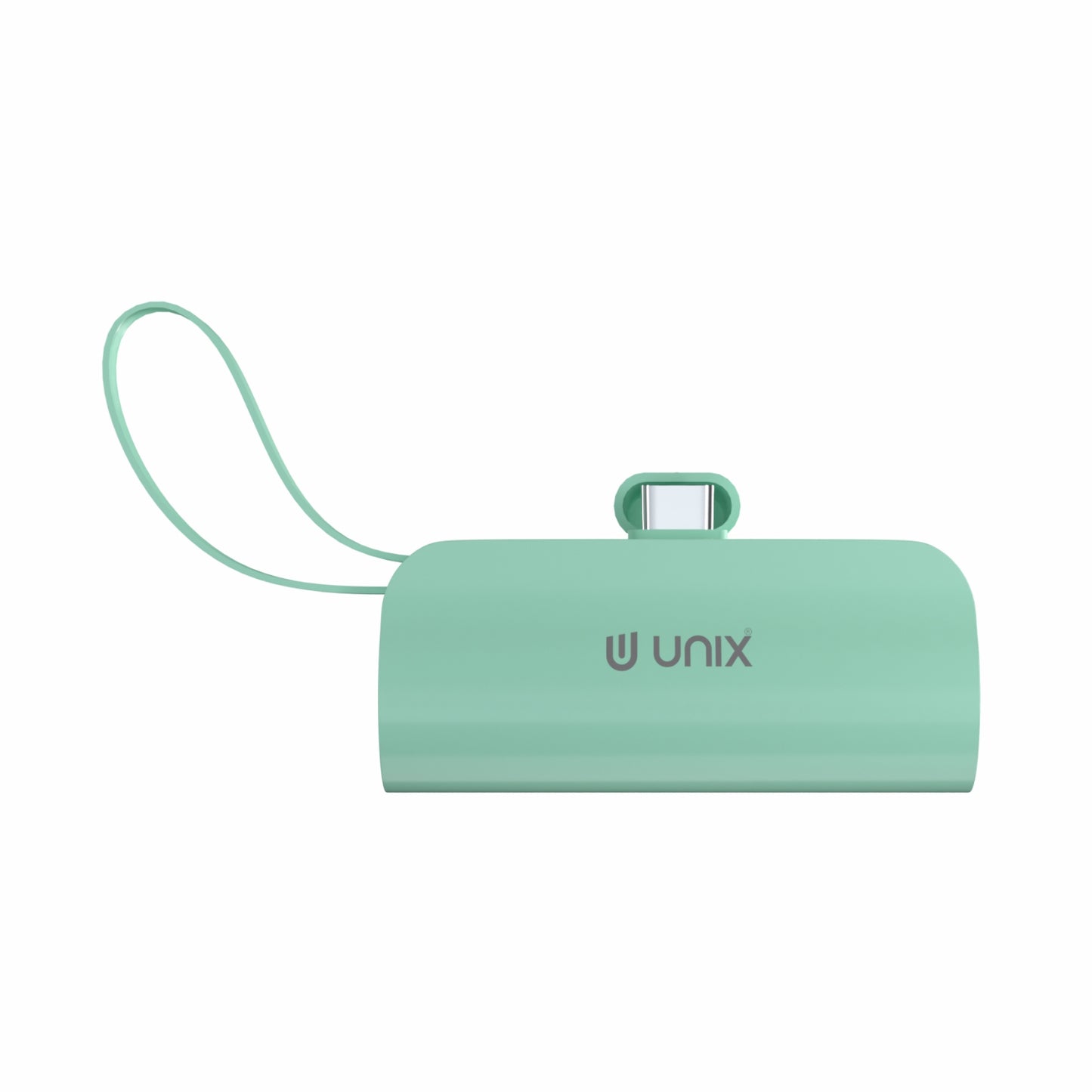 Mint green phone case with 'UNIX' branding on a white background