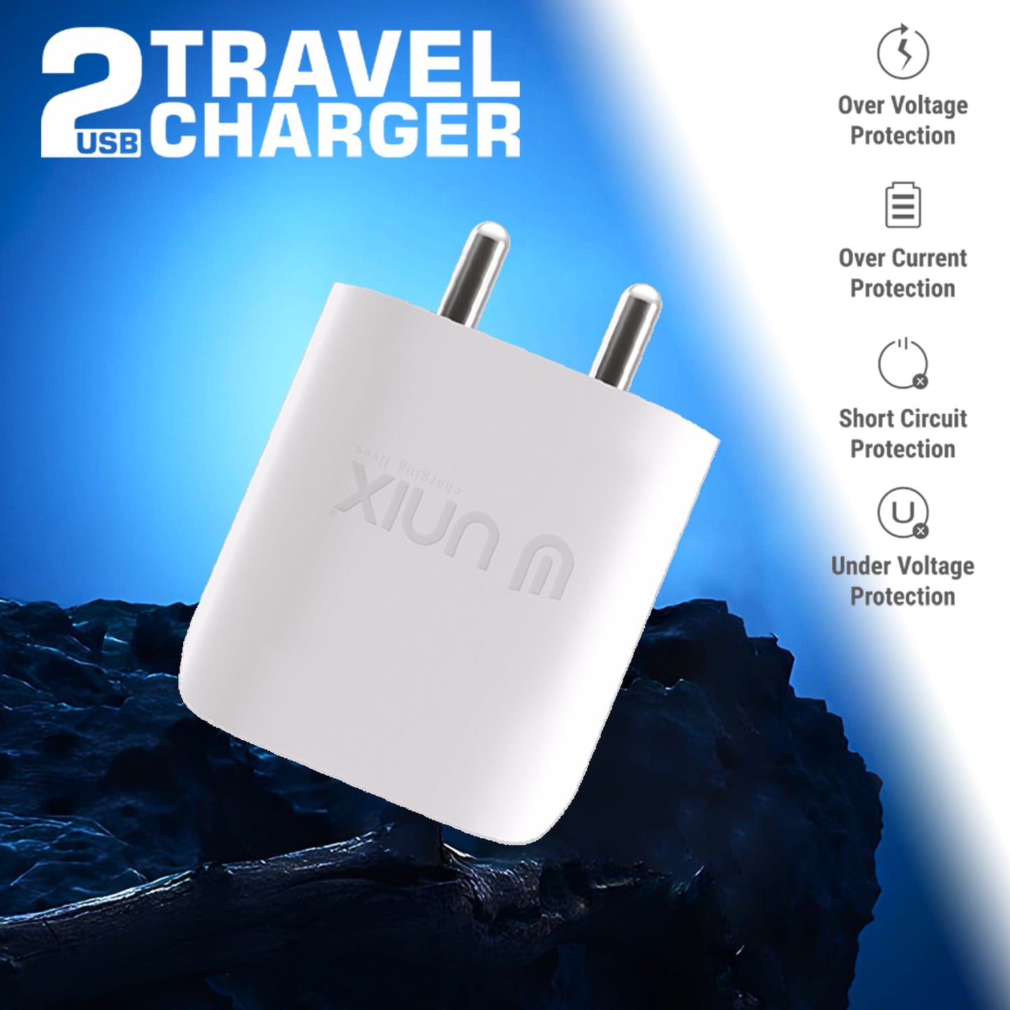 Unix UX-102 Dual USB Travel Charger for IOS/Android - Unixindia.