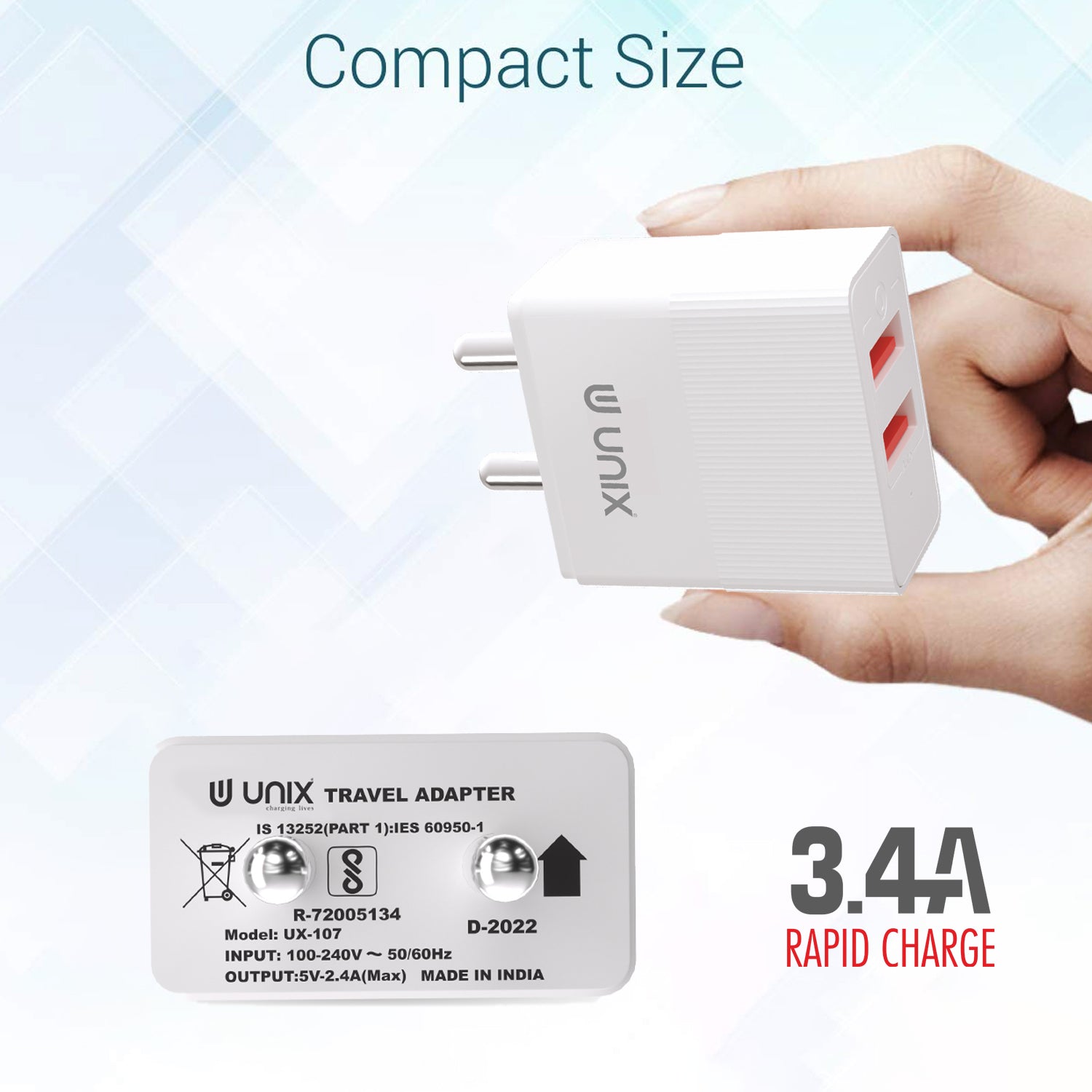 Unix UX-107 Dual USB Fast Travel Charger