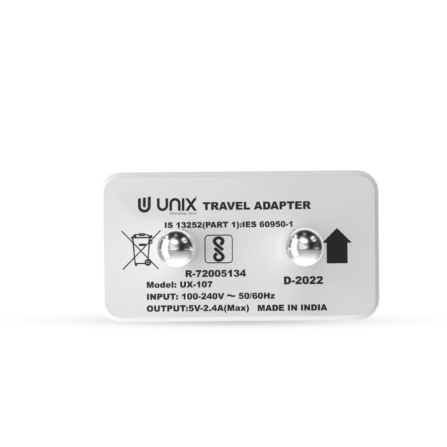 Unix UX-107 Dual USB Fast Travel Charger - Unixindia.