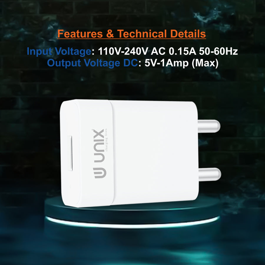 Unix UX-109 AC Adapter | 1.0A Fast Charging & Compact Design - Unixindia.