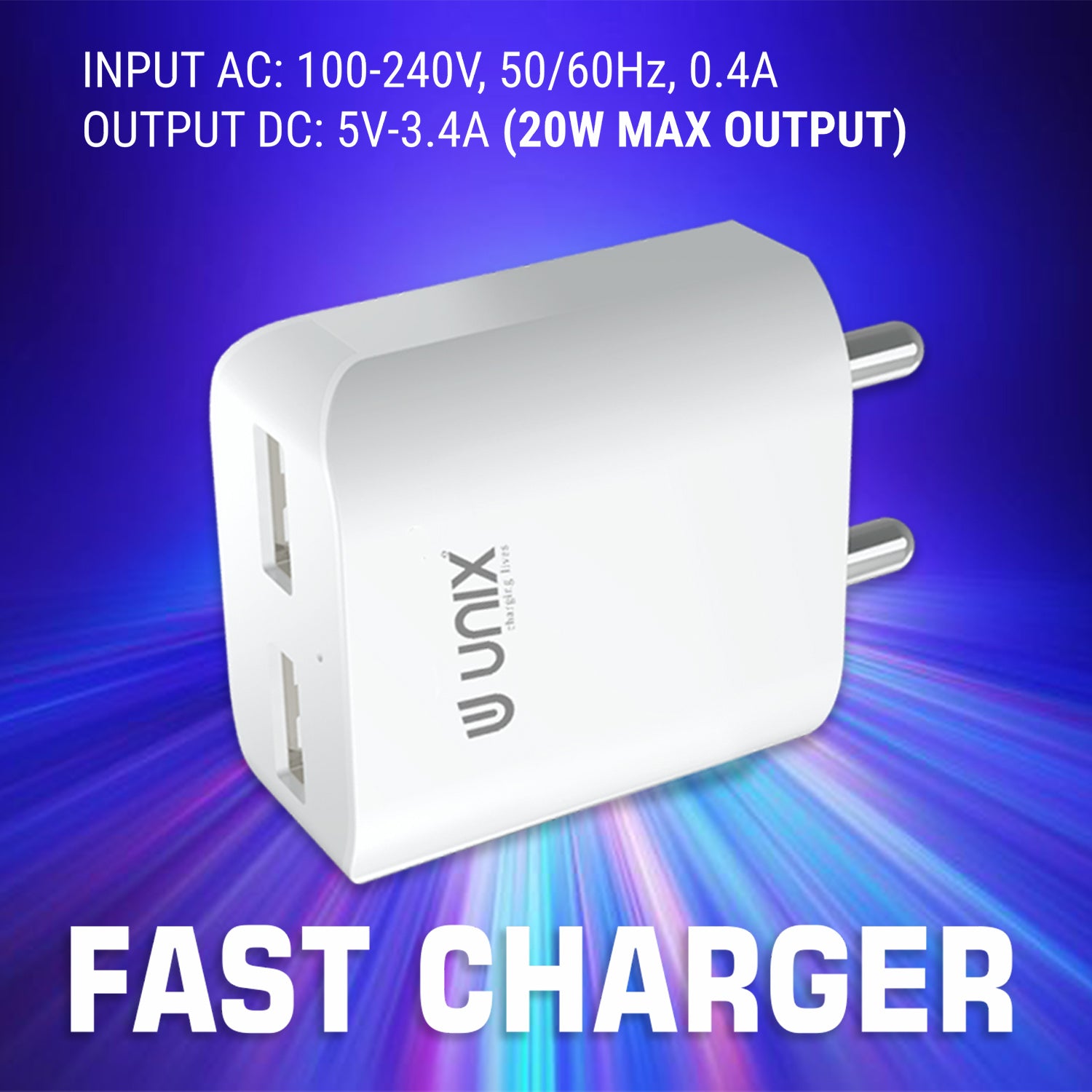 Unix UX-110 Fast Charger With Dual USB Port