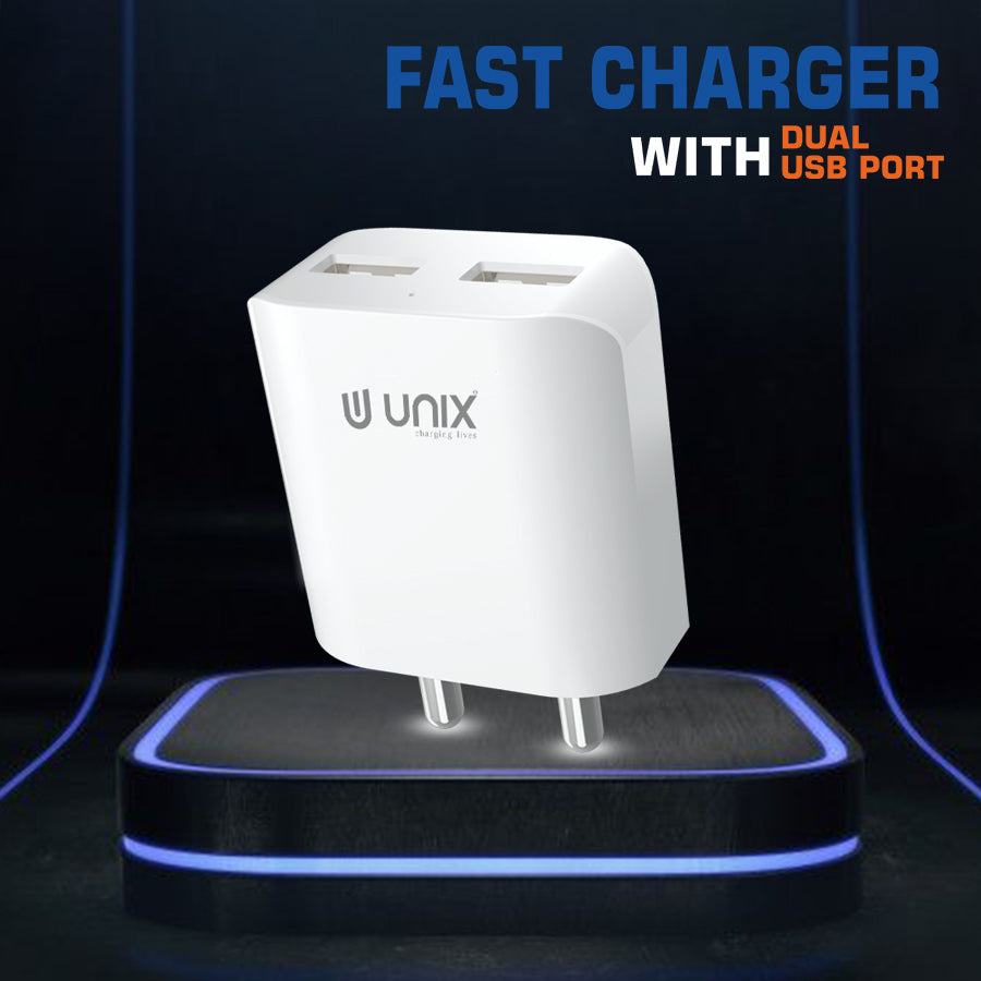 Unix UX-110 Fast Charger With Dual USB Port - Unixindia.