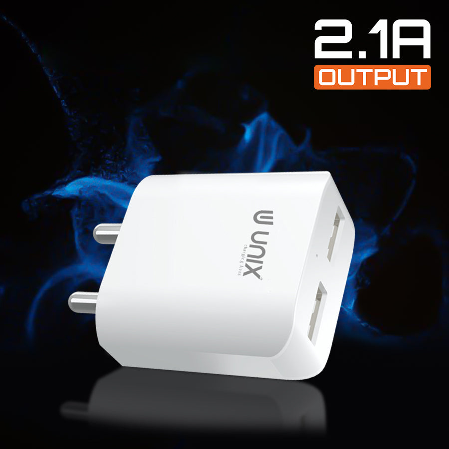 Unix UX-110 Fast Charger With Dual USB Port - Unixindia.