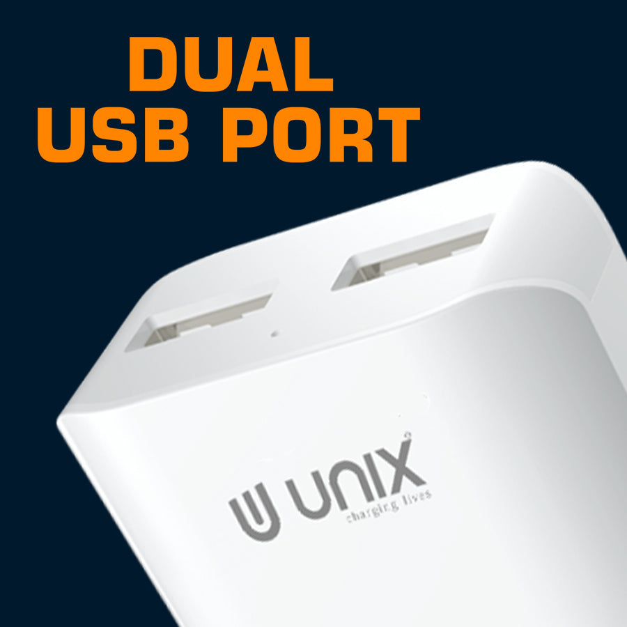 Unix UX-110 Fast Charger With Dual USB Port - Unixindia.