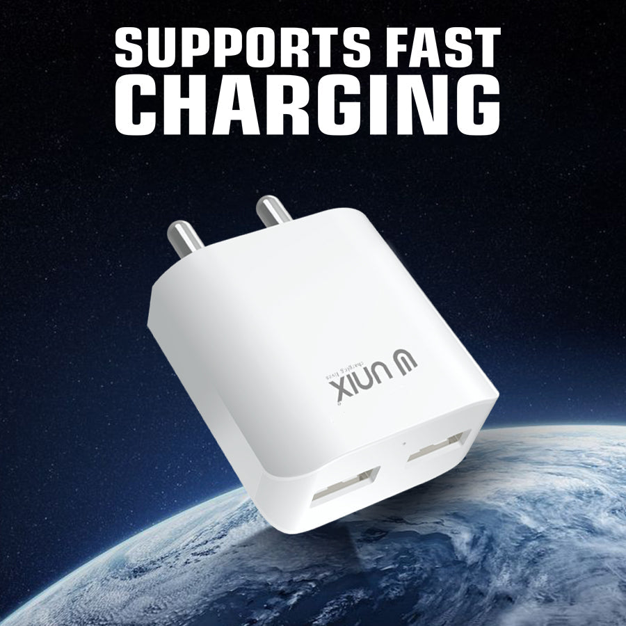 Unix UX-110 Fast Charger With Dual USB Port - Unixindia.
