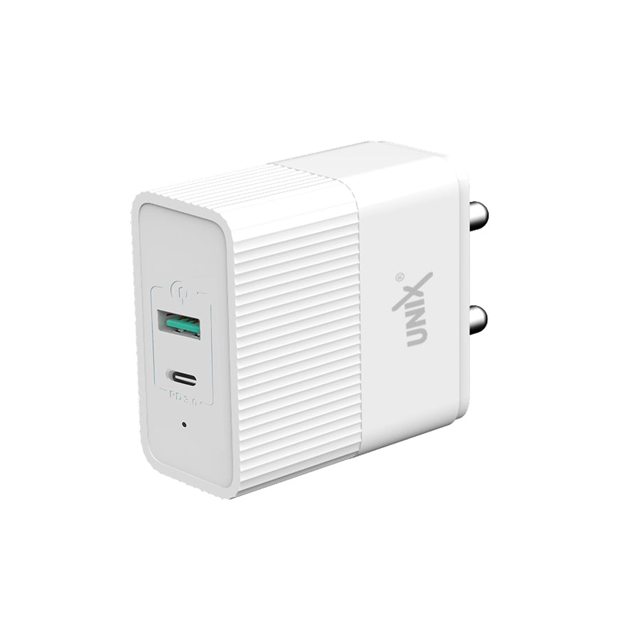 Unix UX-113 PD 20W Power Adapter with Quick Data Cable Dual USB Ports & Fast Charging Support