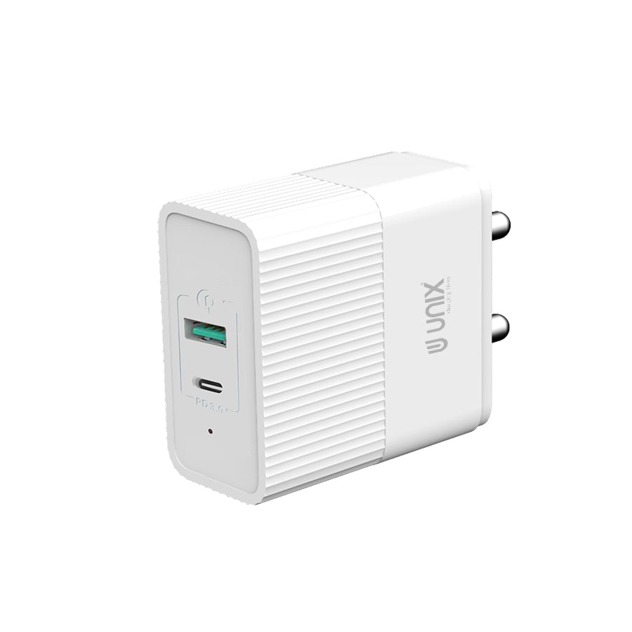 Unix UX-113 PD 20W Power Adapter with Quick Data Cable Dual USB Ports & Fast Charging Support