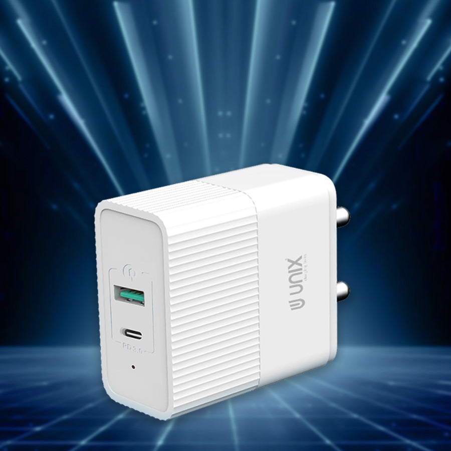 Unix UX-113 PD 20W Power Adapter with Quick Data Cable Dual USB Ports & Fast Charging Support