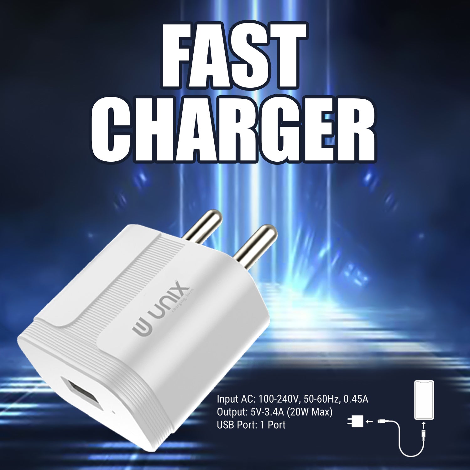 Unix UX-116 Micro USB Travel Charger Support Fast Charging