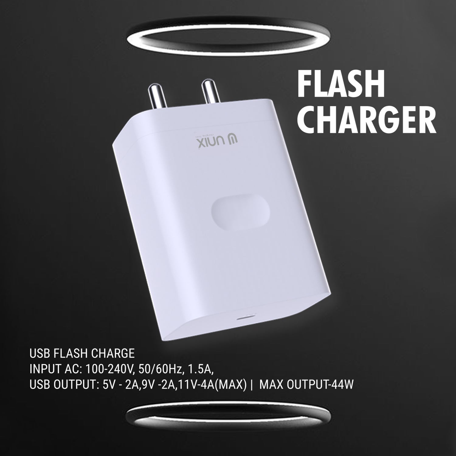 Unix UX-124 44W Flash Travel Charger - Rapid Charging and Intelligent Safety
