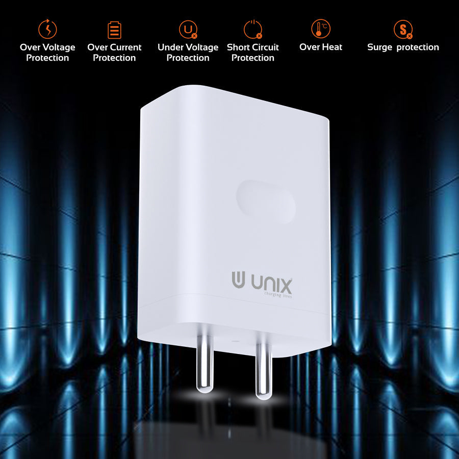 Unix UX-124 44W Flash Travel Charger - Rapid Charging and Intelligent Safety - Unixindia.