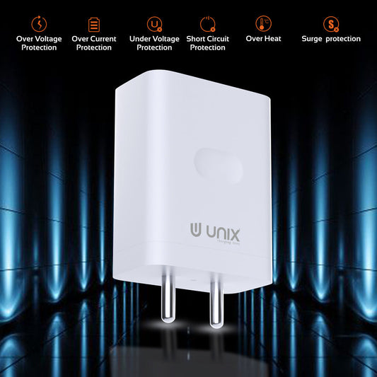 Unix UX-124 44W Flash Travel Charger - Rapid Charging and Intelligent Safety - Unixindia.