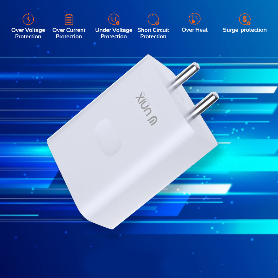 Unix UX-124 44W Flash Travel Charger - Rapid Charging and Intelligent Safety - Unixindia.