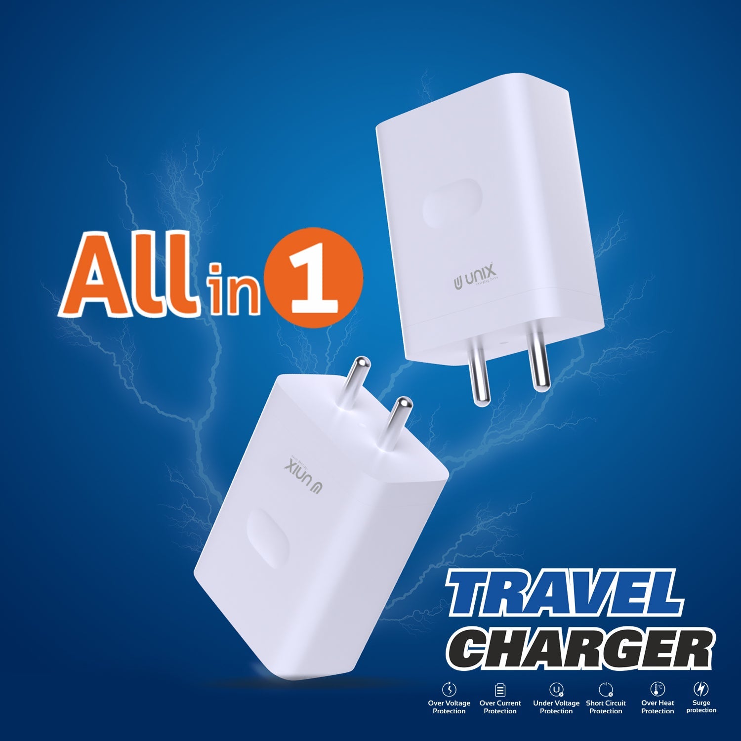 Unix UX-126 All-In-One Fast Travel Charger | Dual Output - Unixindia.