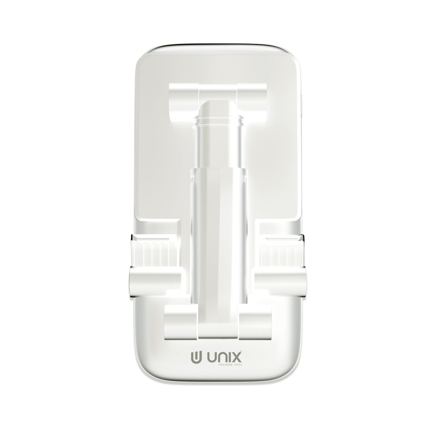 White phone stand with 'UNIX' branding on a white background