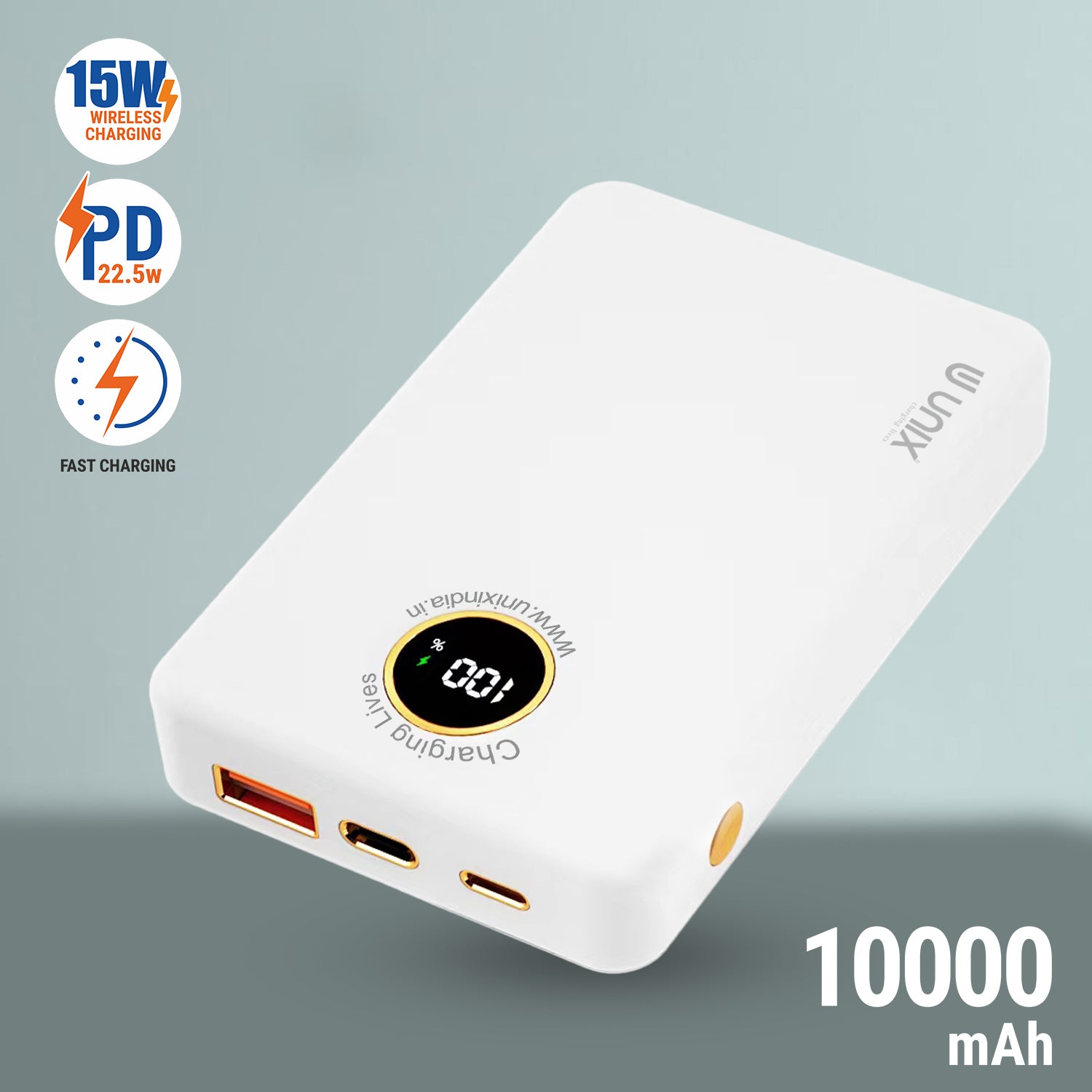 Unix UX-1530 Power Bank - Fast Charging, Wireless Convenience, & Strong Magnetic Hold