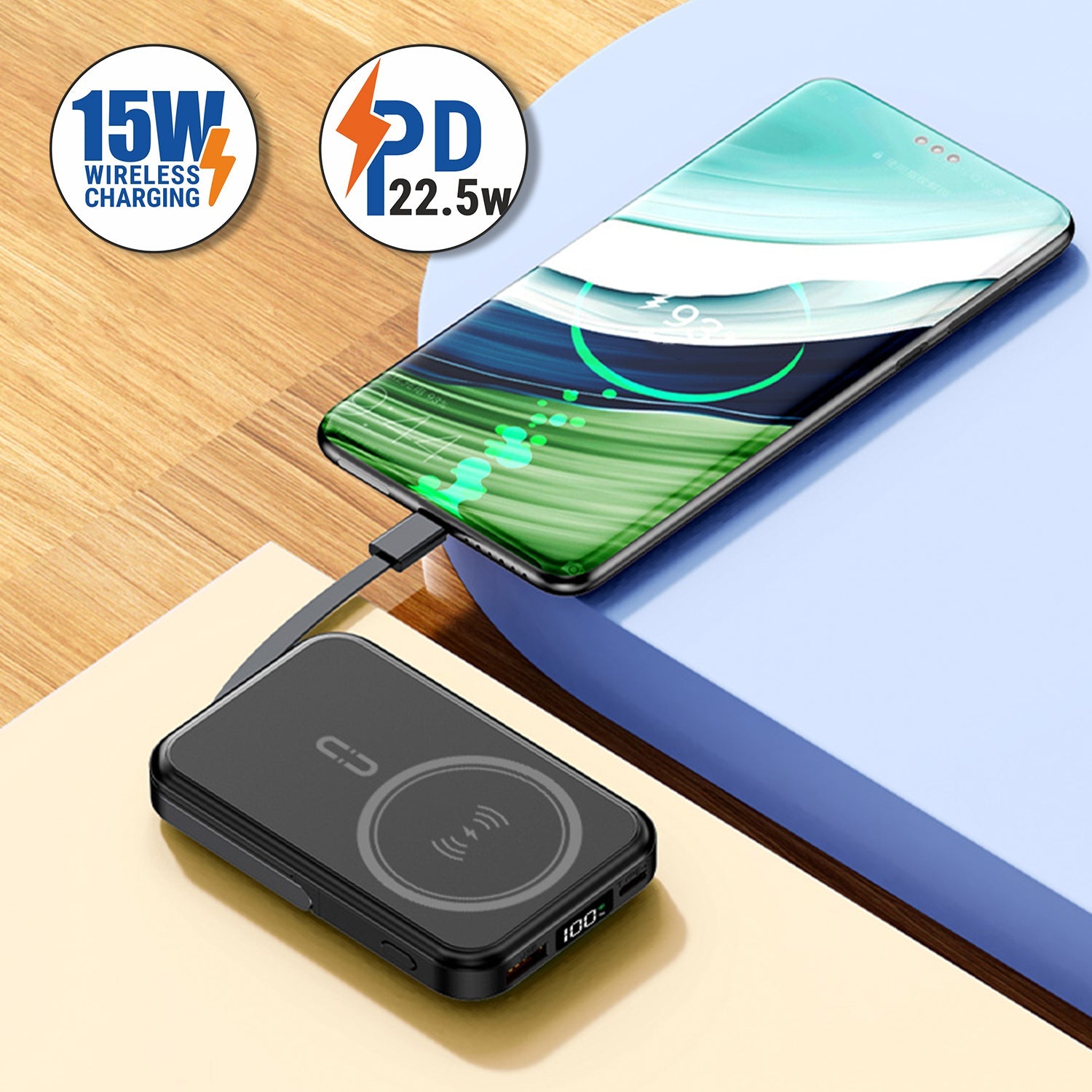 PD 22.5W Fast Charging äóñ Rapid power delivery for smartphones and devices.