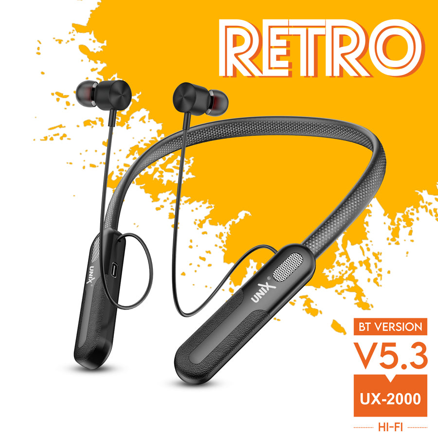 Unix UX-2000 Retro Best Wireless Neckband - Voice Changing with ENC Black front