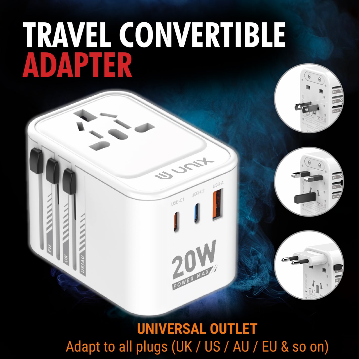 Unix UX230 - 20W Quick Charge Travel Adapter with PD20W + QC3.0 Super Fast Charging - Unixindia.