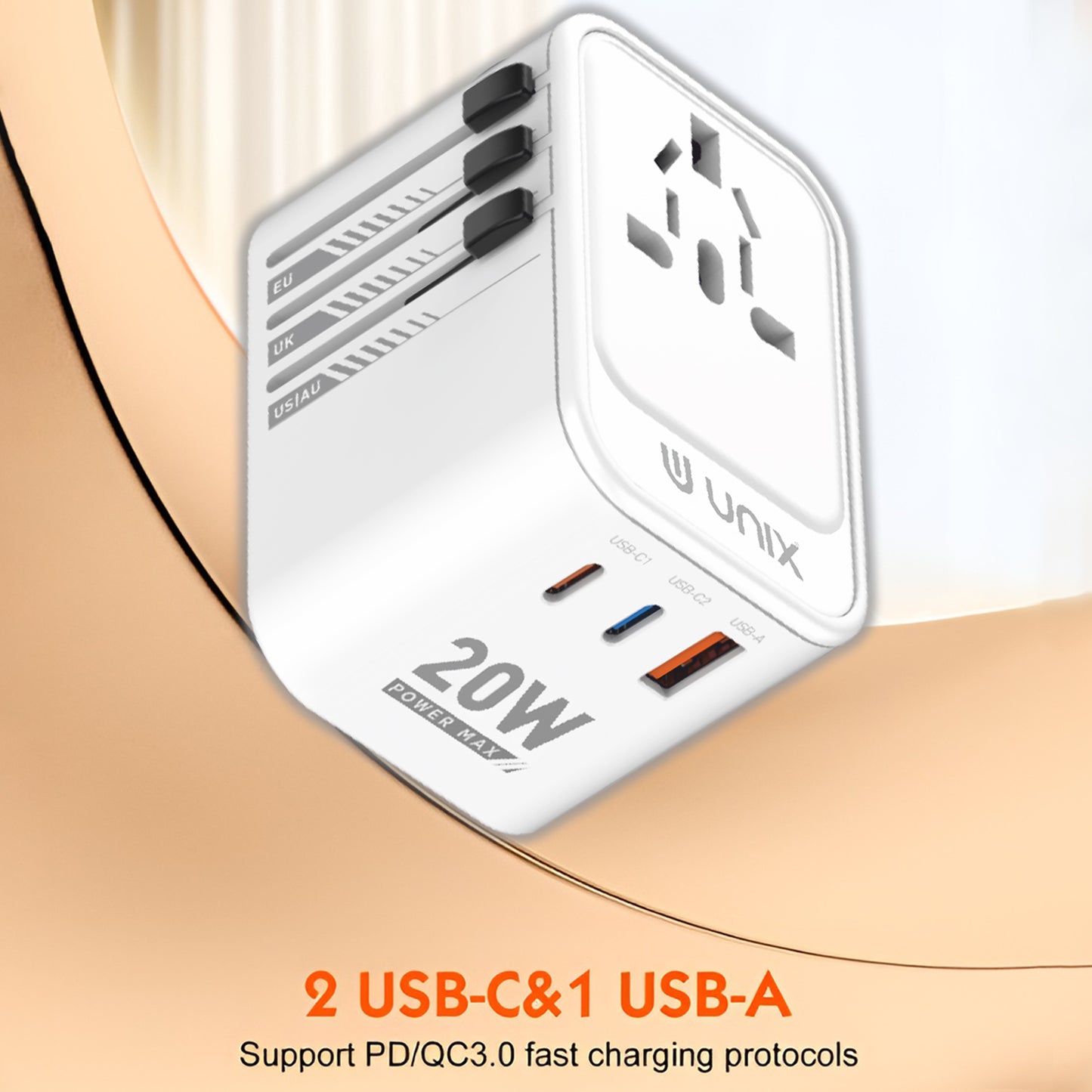 Unix UX230 - 20W Quick Charge Travel Adapter with PD20W + QC3.0 Super Fast Charging - Unixindia.