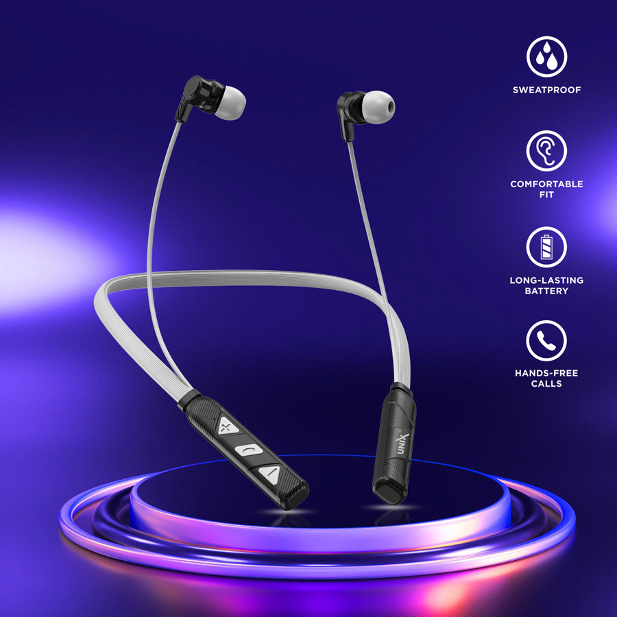 Unix UX-400 Victory Wireless Bluetooth Neckband | 22H Talk Time & V5.2 Silver front