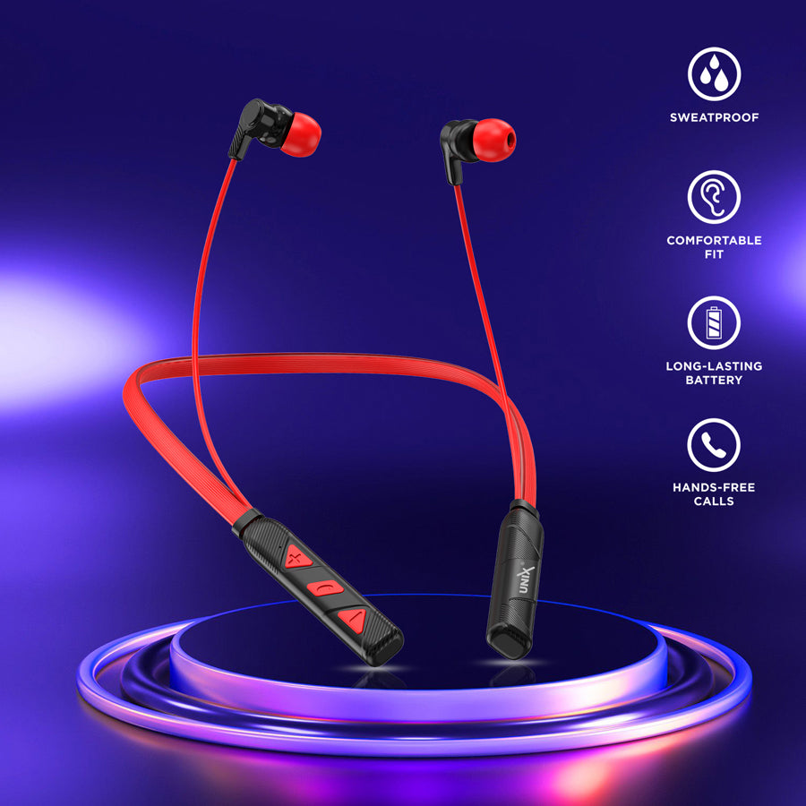 Unix UX-400 Victory Wireless Bluetooth Neckband | 22H Talk Time & V5.2 Red front
