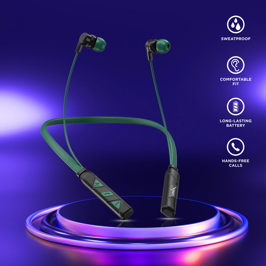 Unix UX-400 Victory Wireless Bluetooth Neckband | 22H Talk Time & V5.2 Green front