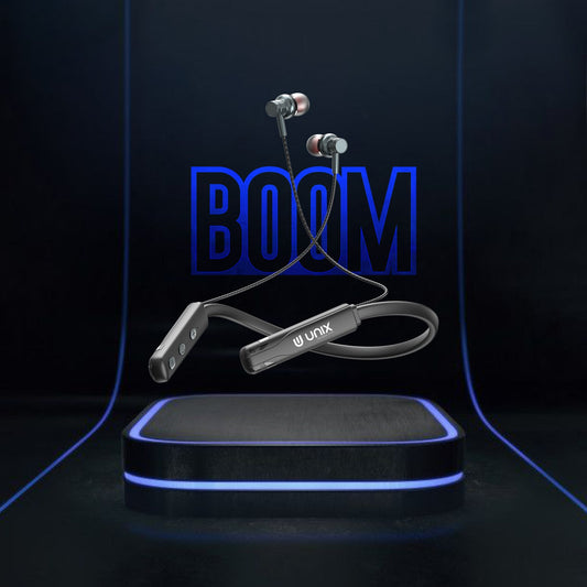 Unix UX-490 Boom Wireless Neckband | 22H Talk Time - Unixindia.