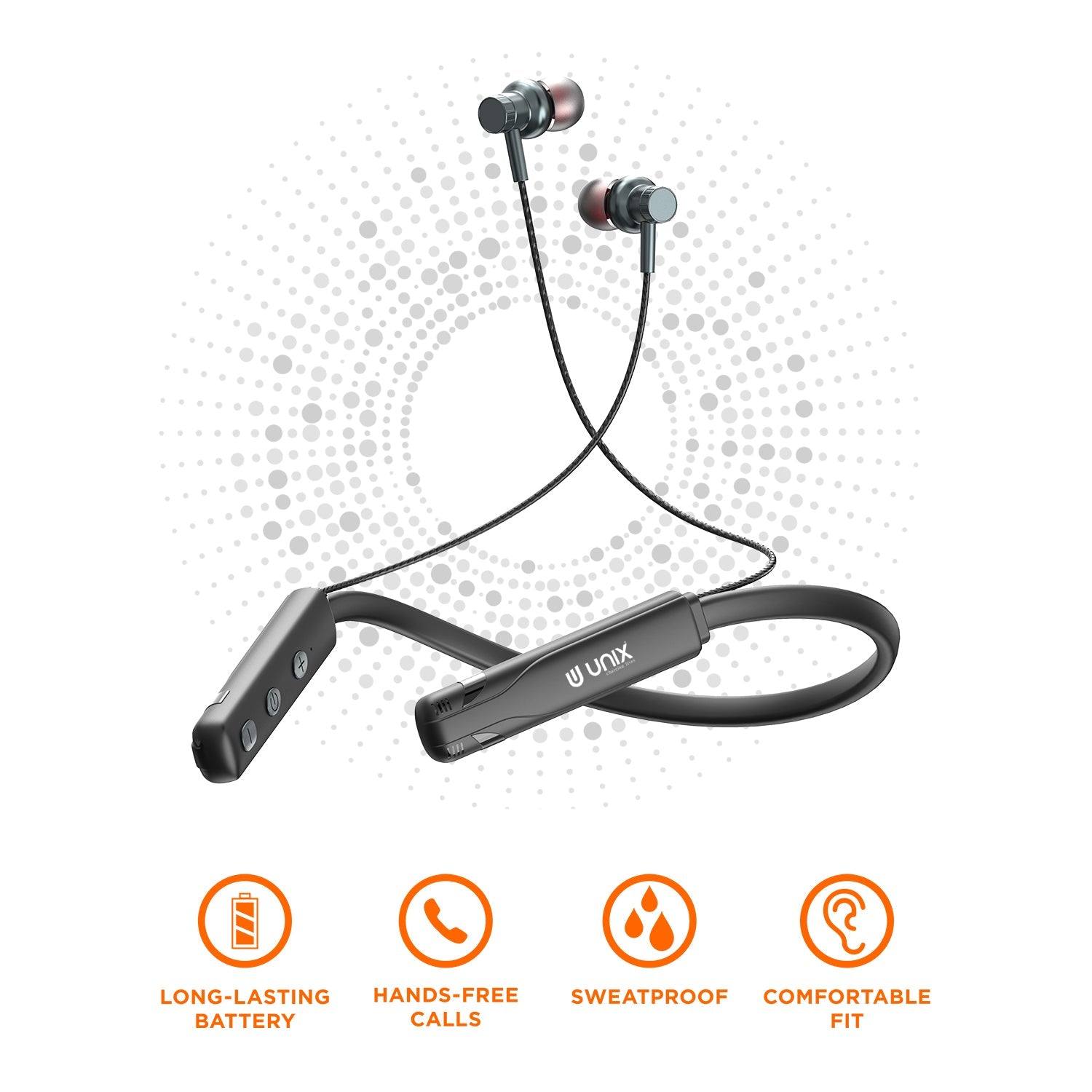 Unix UX-490 Boom Wireless Neckband | 22H Talk Time - Unixindia.