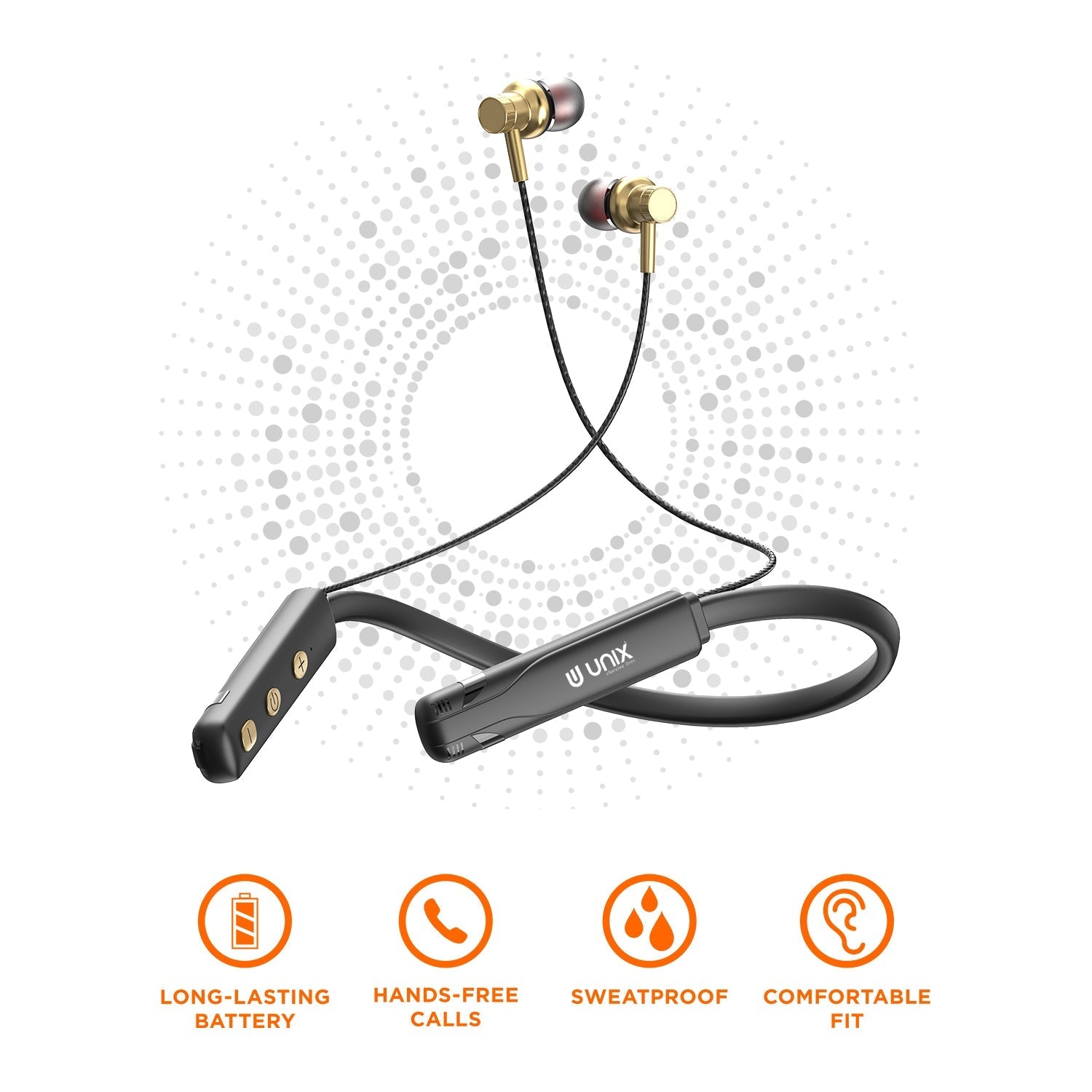Unix UX-490 Boom Wireless Neckband | 22H Talk Time - Unixindia.