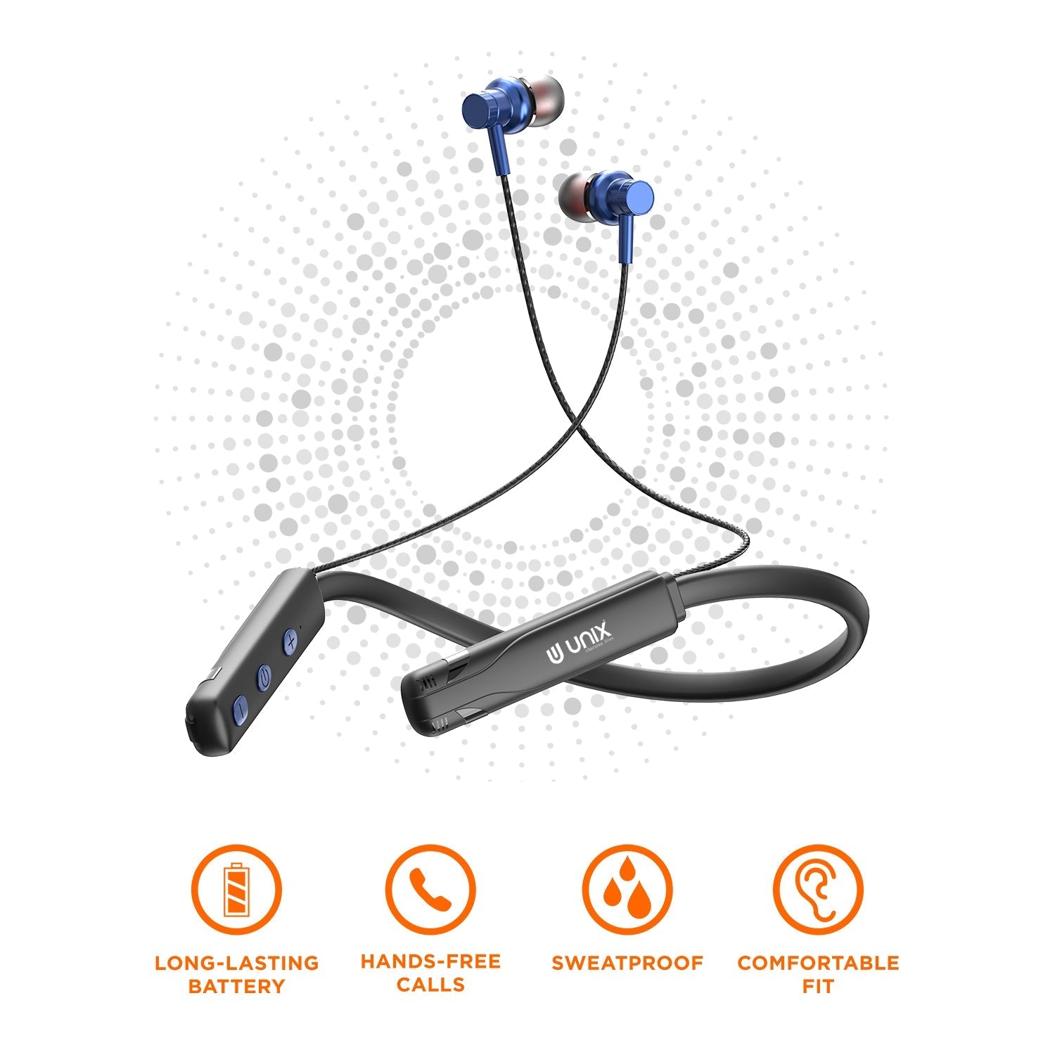 Unix UX-490 Boom Wireless Neckband | 22H Talk Time - Unixindia.