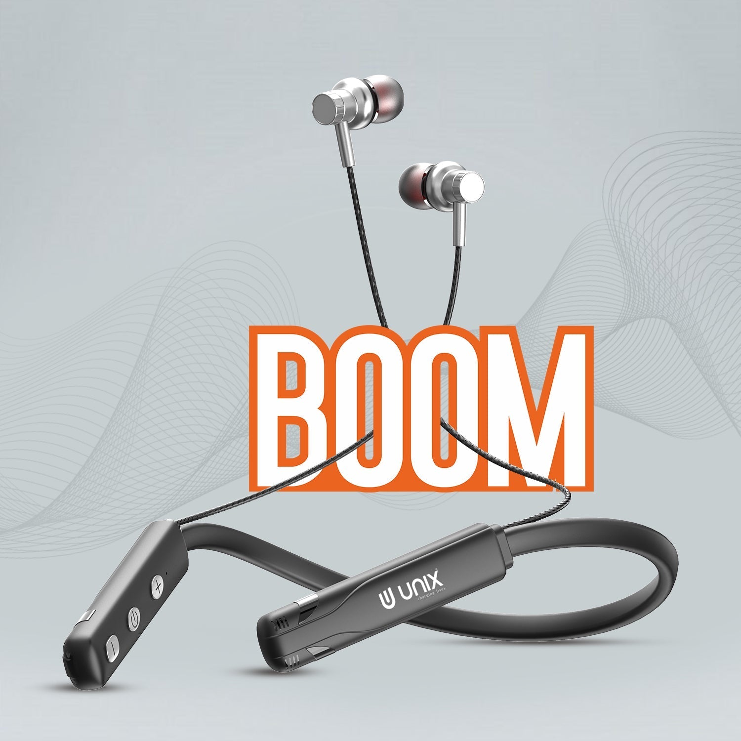 Unix UX-490 Boom Wireless Neckband | 22H Talk Time - Unixindia.