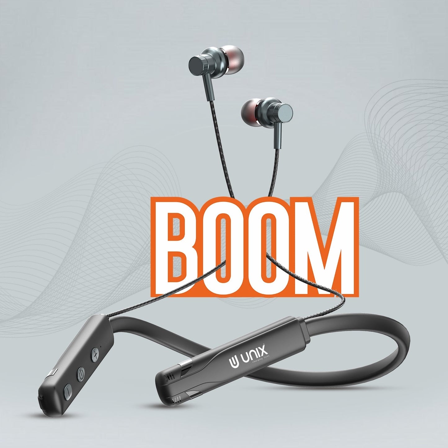 Unix UX-490 Boom Wireless Neckband | 22H Talk Time - Unixindia.