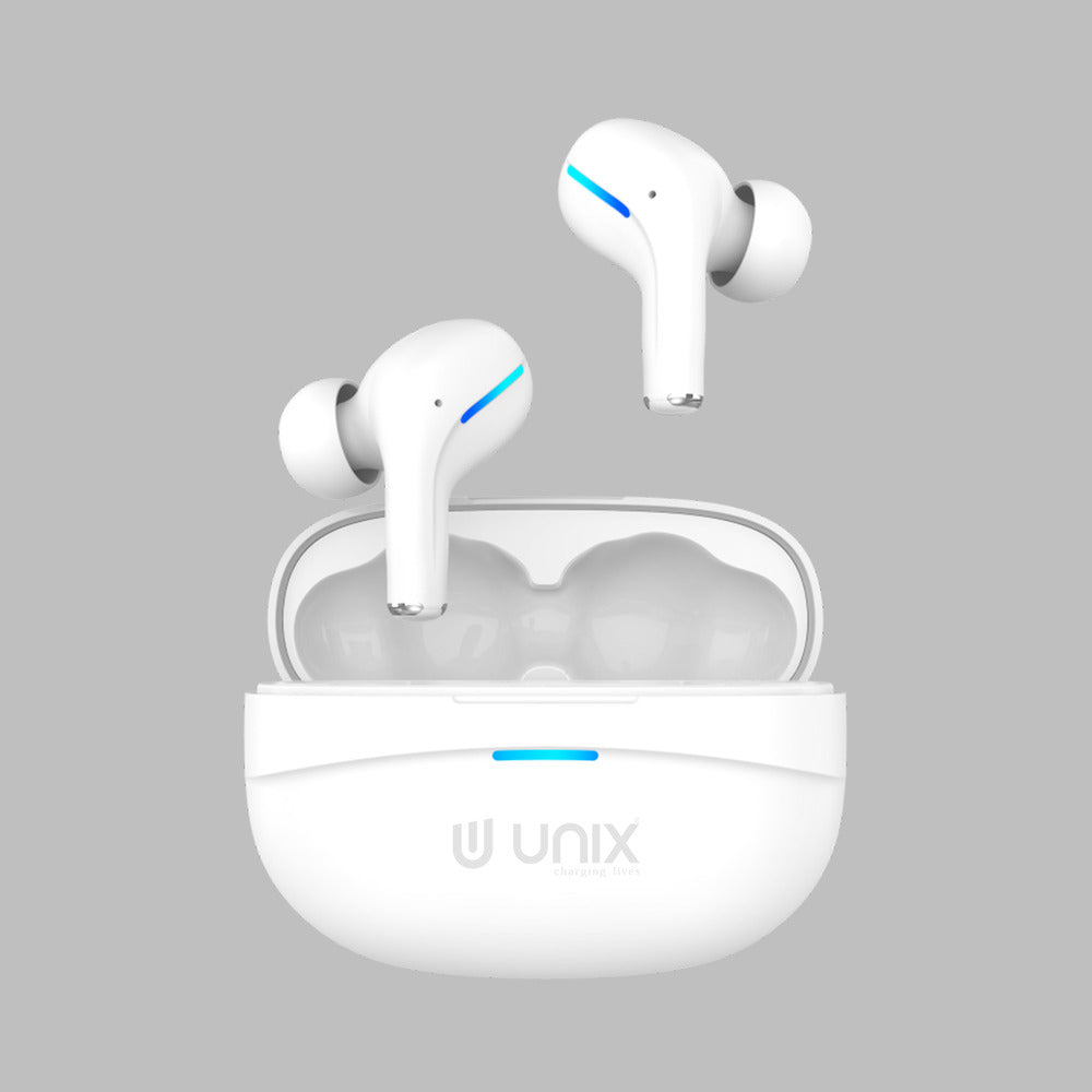 Unix UX-800 Best Wireless Earbuds - Long Battery Life and Fast Pairing Whiteee