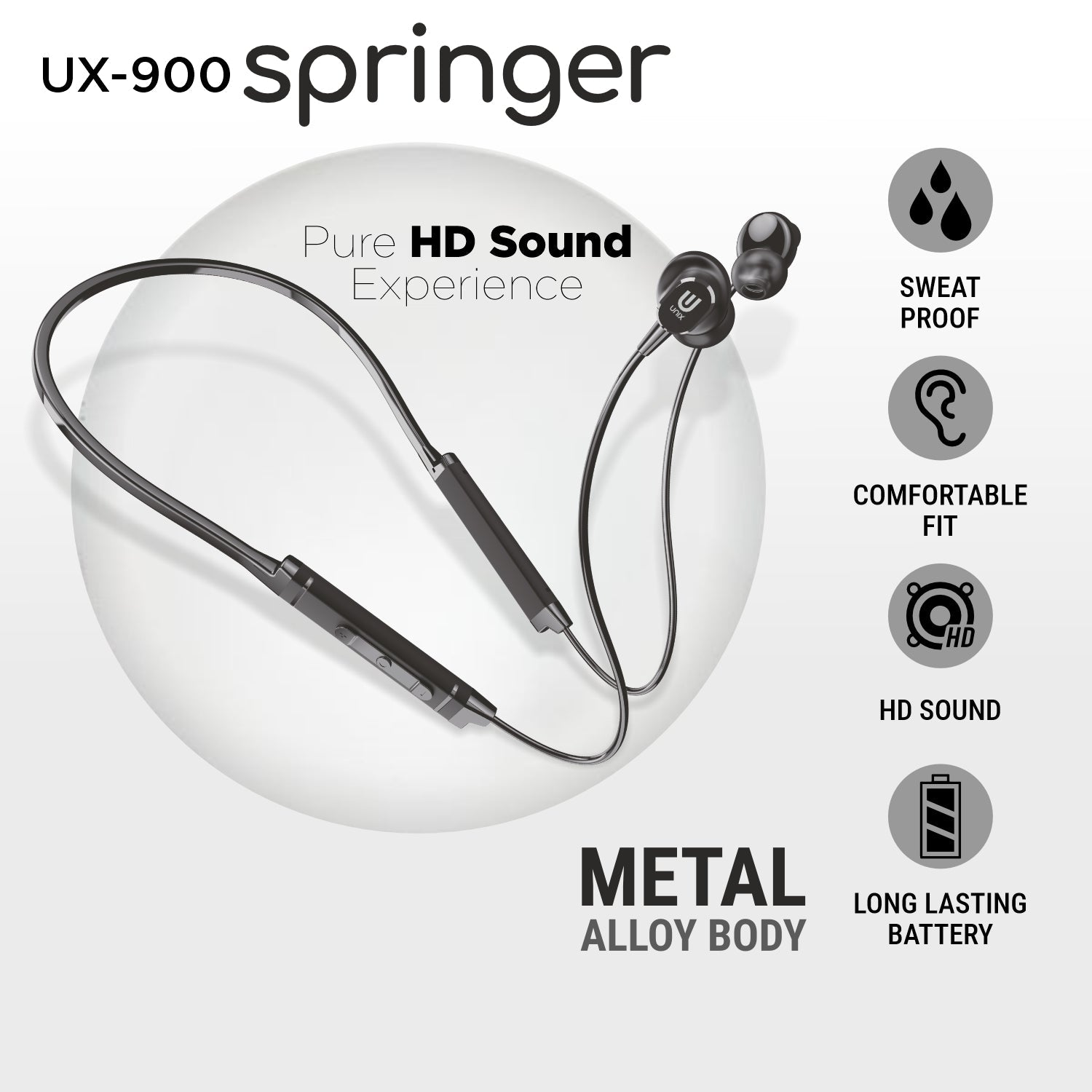 UNIX Ux-900 Springer Wireless Neckband: 52 Hours of Playback