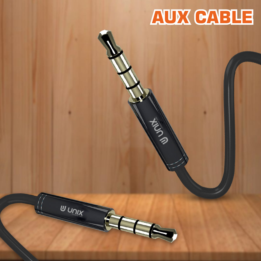 Unix UX-AUX30 Aux Cable - Metal Finish | Supports All Devices with 2 MTR Aux jack