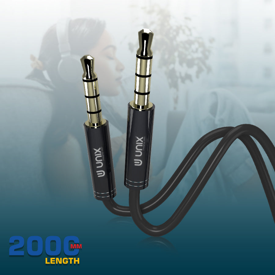 Unix UX-AUX30 Aux Cable - Metal Finish | Supports All Devices with 2 MTR Aux jack - Unixindia.
