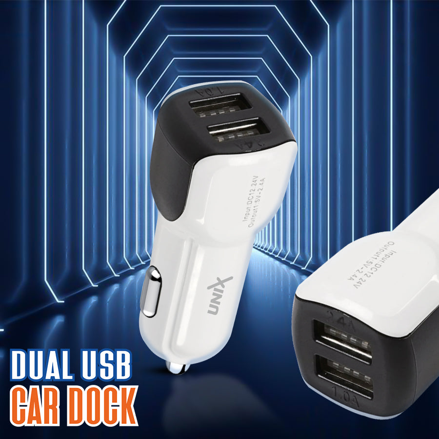 Unix UX-C55 Dual USB Car Dock | 2.4A Strongest Output & Sleek Design