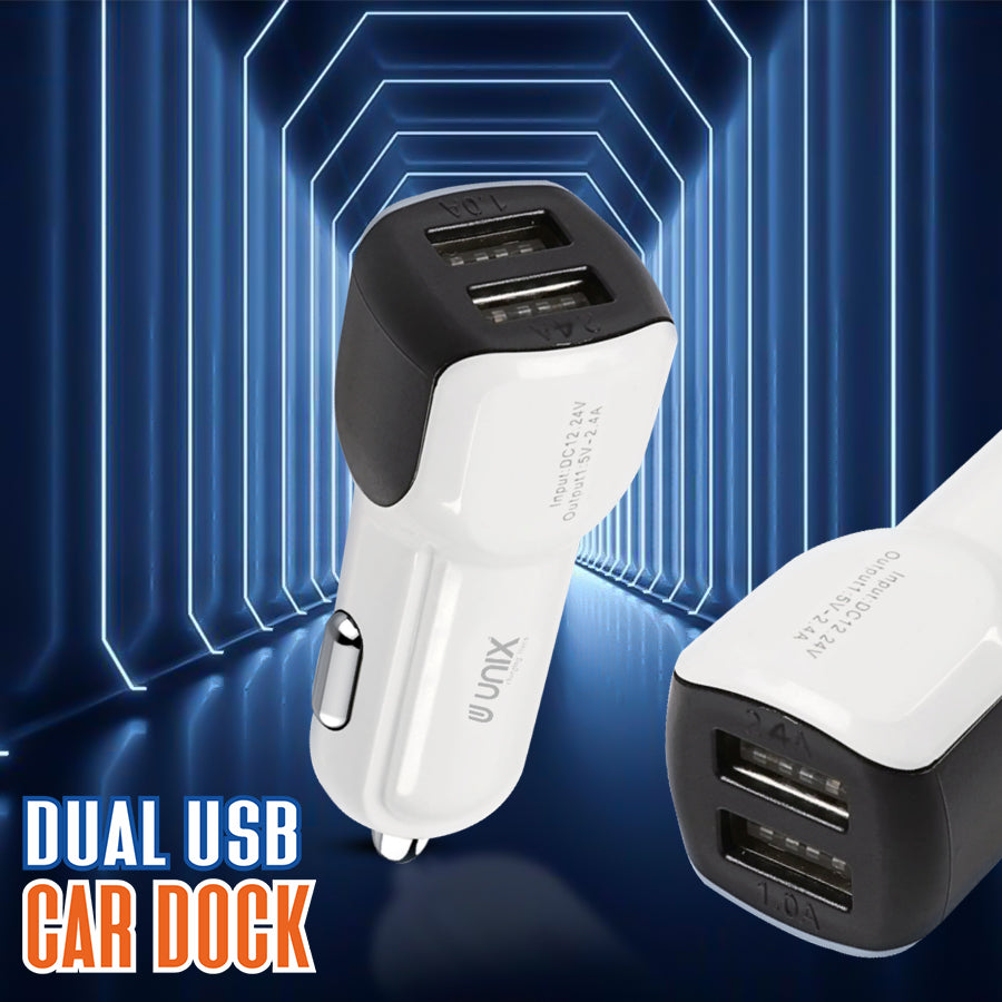 Unix UX-C55 Dual USB Car Dock | 2.4A Strongest Output & Sleek Design