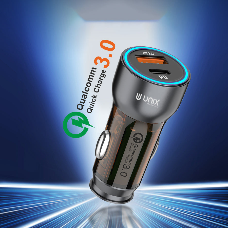 Unix UX-C66 Quick Car Charger | 45W Total Power & Qualcomm Quick Charge - Unixindia.