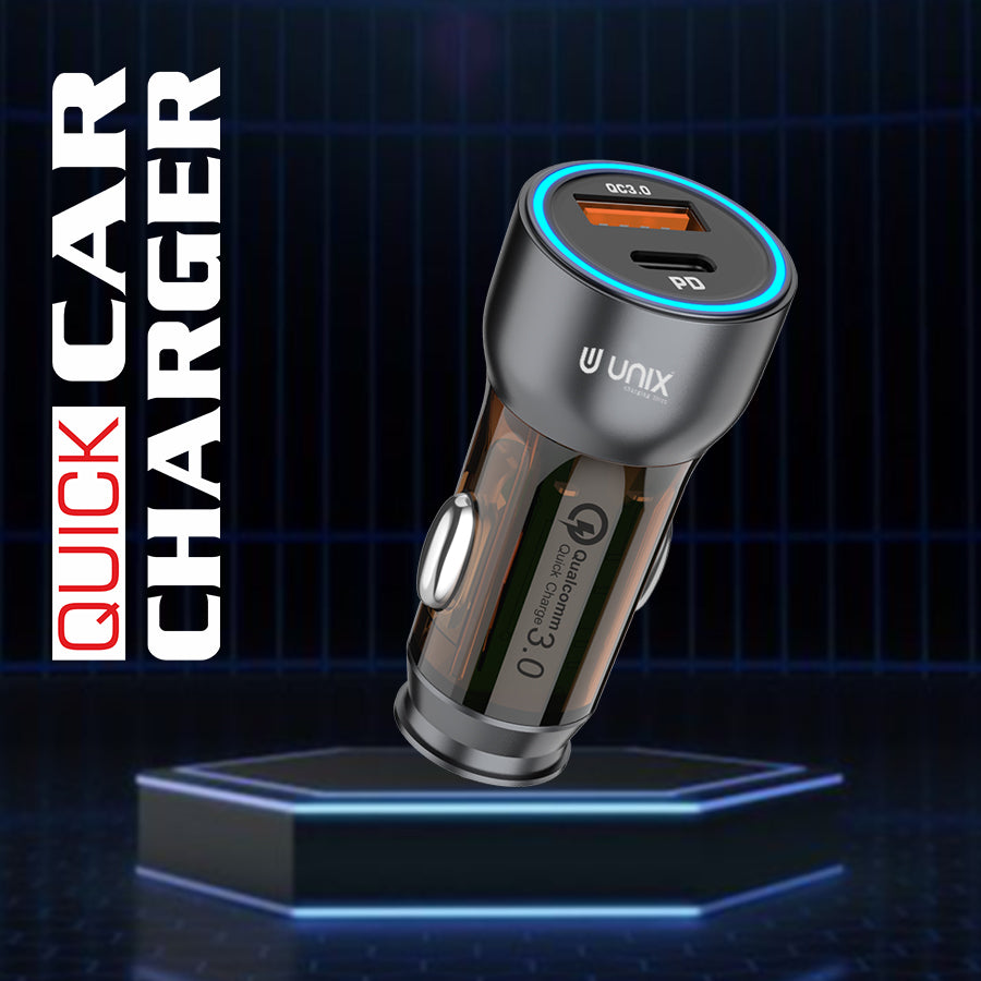 Unix UX-C66 Quick Car Charger | 45W Total Power & Qualcomm Quick Charge - Unixindia.