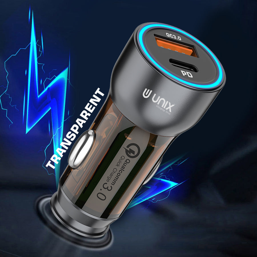 Unix UX-C66 Quick Car Charger | 45W Total Power & Qualcomm Quick Charge