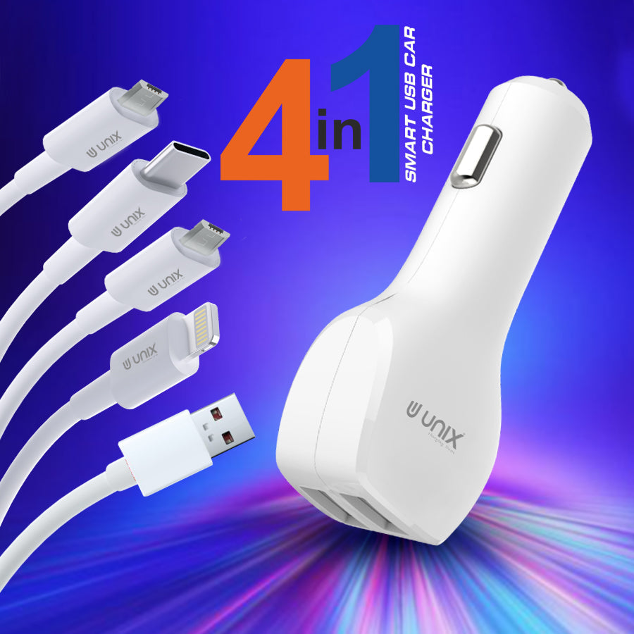 Unix UX-C88 4 in 1 Smart USB Car Charger - Unixindia.