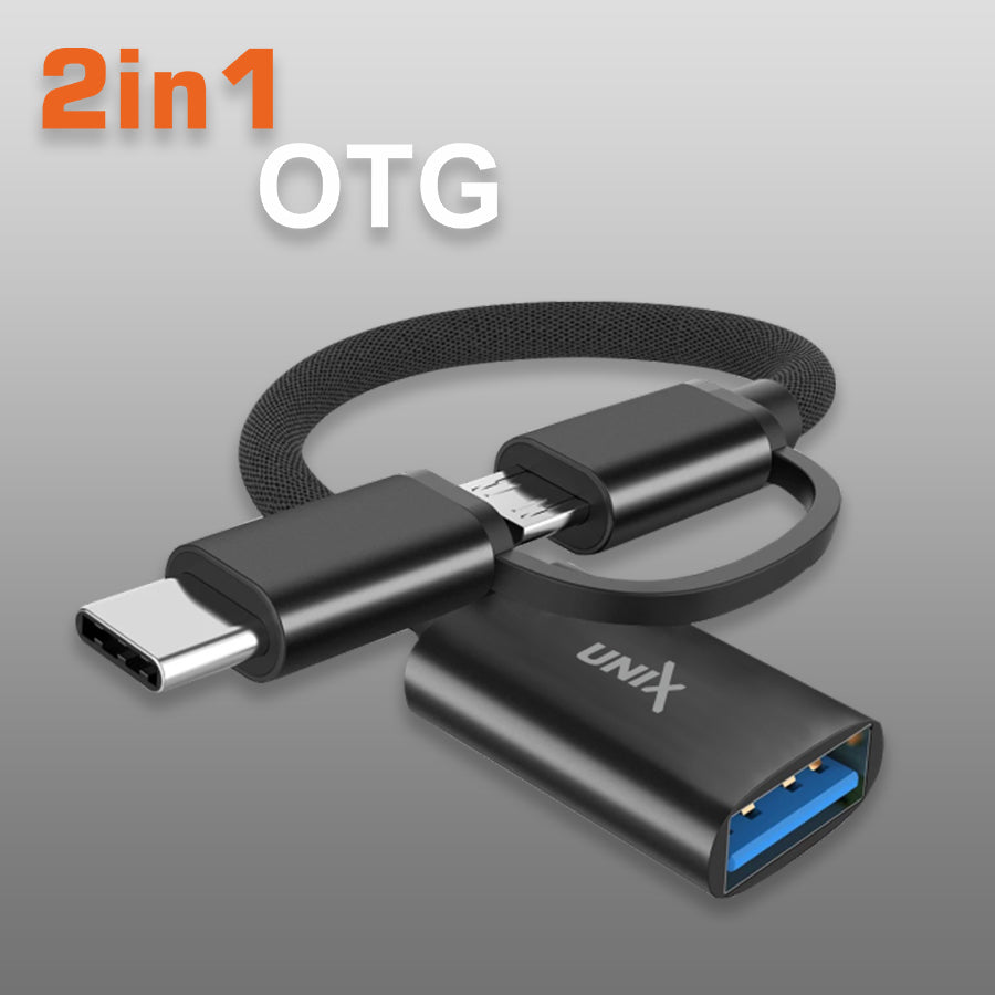 Unix UX-OT40 2 in 1 OTG Type-C/Micro USB Adapter - Versatile Connectivity On-The-Go front view